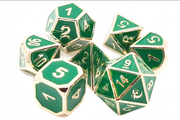 Old School RPG Metal Dice Set: Elven Forged - Green w/ Gold (7)