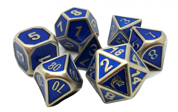 Old School RPG Metal Dice Set: Elven Forged - Metallic Blue (7)