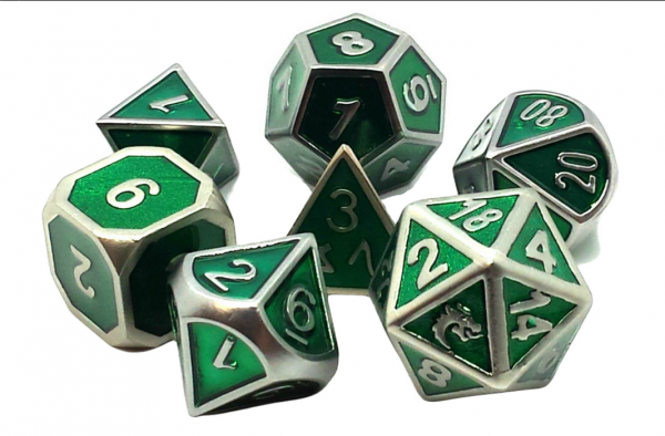 Old School RPG Metal Dice Set: Elven Forged - Metallic Green (7)