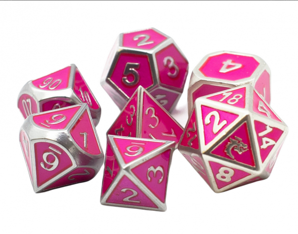 Old School RPG Metal Dice Set: Elven Forged - Metallic Pink (7)