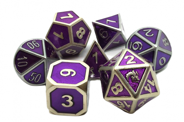 Old School RPG Metal Dice Set: Elven Forged - Metallic Purple (7)