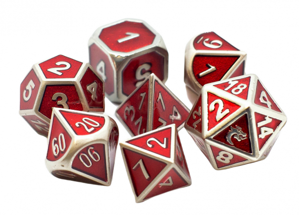 Old School RPG Metal Dice Set: Elven Forged - Metallic Red (7)