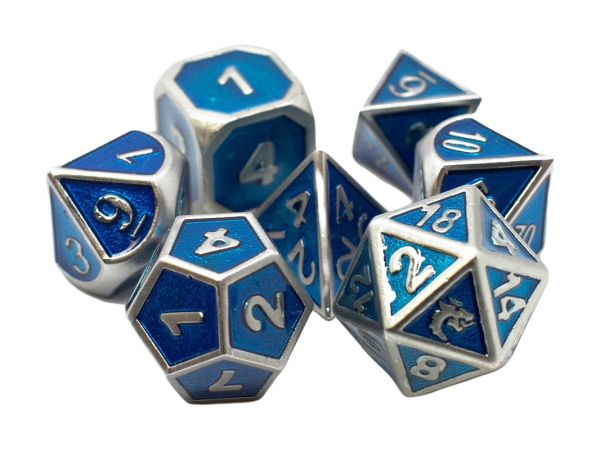 Old School RPG Metal Dice Set: Elven Forged - Metallic Teal (7)