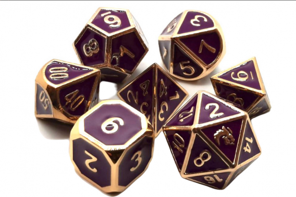 Old School RPG Metal Dice Set: Elven Forged - Purple w/ Gold (7)