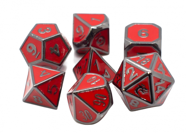 Old School RPG Metal Dice Set: Elven Forged - Red w/ Black Nickel (7)