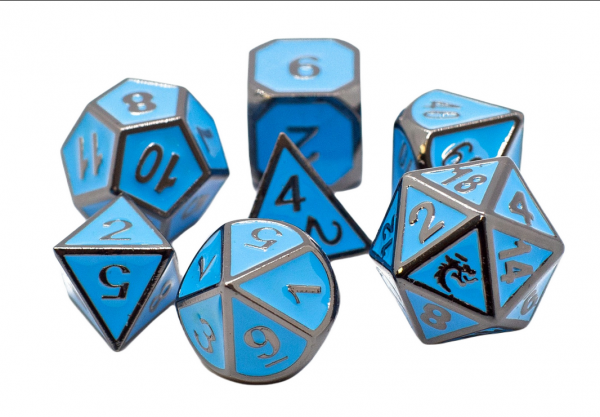 Old School RPG Metal Dice Set: Elven Forged - Teal w/ Black Nickel (7)