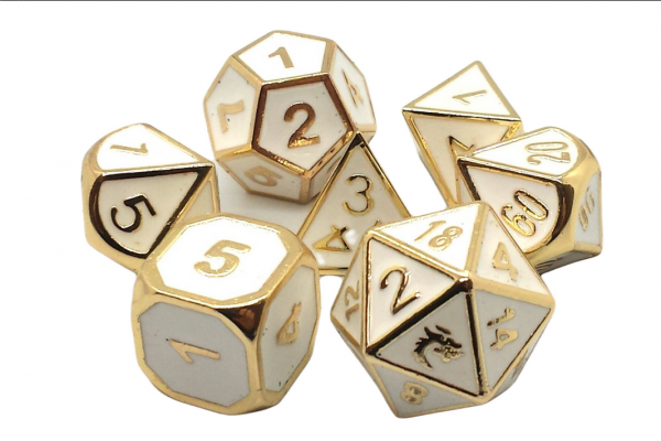 Old School RPG Metal Dice Set: Elven Forged - White w/ Gold (7)