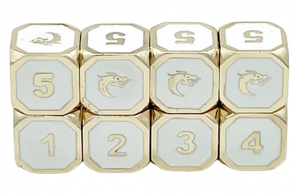 Old School RPG Metal Dice D6 Set: Elven Forged - White w/ Gold (8)