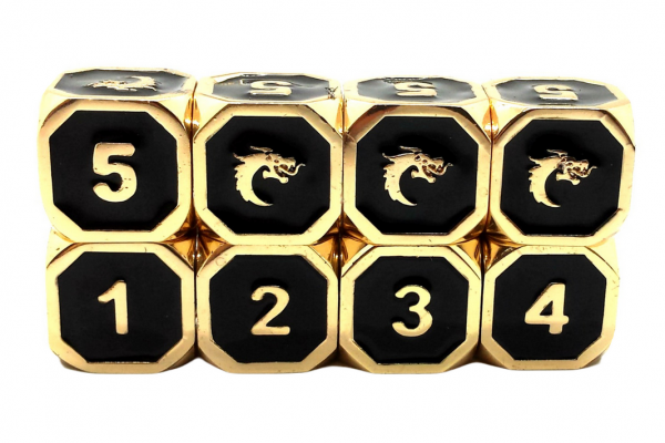 Old School RPG Metal Dice D6 Set: Elven Forged - Black w/ Gold (8)