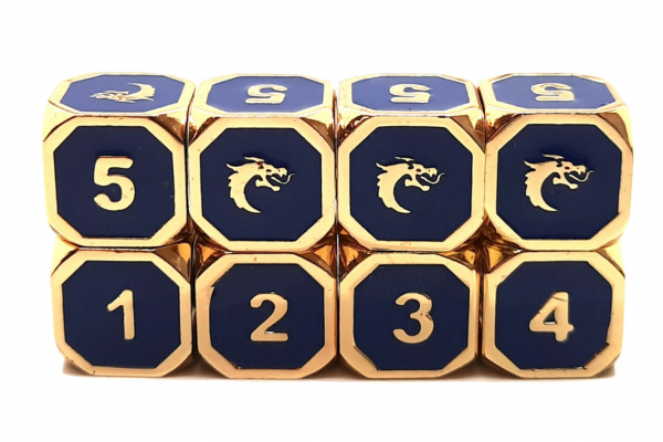 Old School RPG Metal Dice D6 Set: Elven Forged - Blue w/ Gold (8)