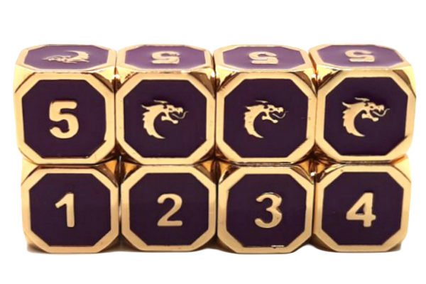 Old School RPG Metal Dice D6 Set: Elven Forged - Purple w/ Gold (8)