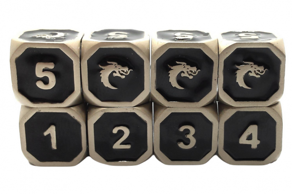 Old School RPG Metal Dice D6 Set: Elven Forged - Black w/ Silver (8)