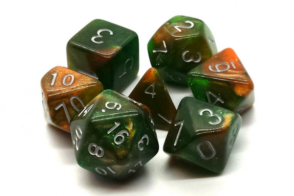 Old School RPG Dice Set: Galaxy - Emerald & Orange (7)