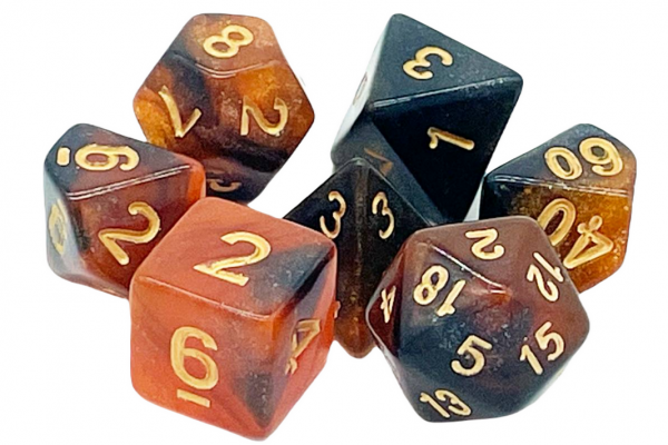 Old School RPG Dice Set: Galaxy - Orange w/ Black (7)