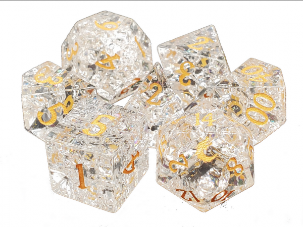 Old School RPG Dice Set: Gemstone - Blast Glass Moonstone w/ Gold (7)