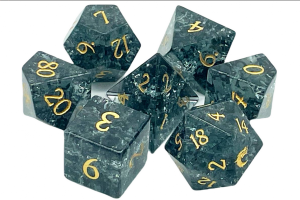 Old School RPG Dice Set: Gemstone - Blast Glass Obsidian w/ Gold (7)