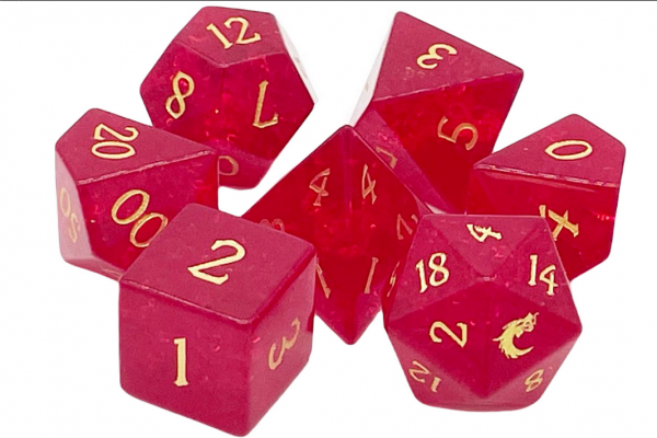 Old School RPG Dice Set: Gemstone - Blast Glass Ruby Red w/ Gold (7)