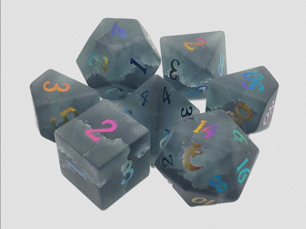 Old School RPG Dice Set: Gemstone - Frosted Blast Glass Obsidian w/ Spectral (7)