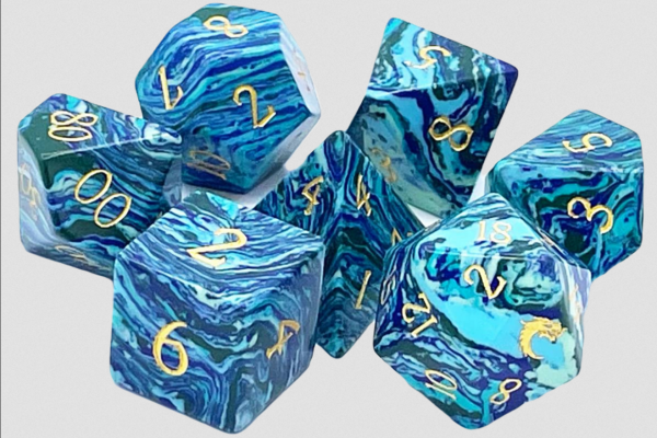 Old School RPG Dice Set: Gemstone - Turquoise Striped Blue (7)
