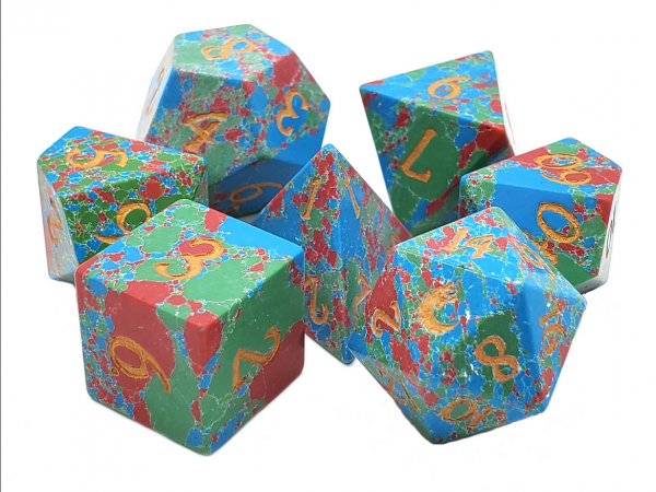 Old School RPG Dice Set: Gemstone - Turquoise Blue, Red & Green (7)