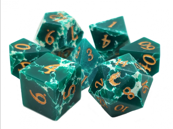 Old School RPG Dice Set: Gemstone - Turquoise Green & White (7)