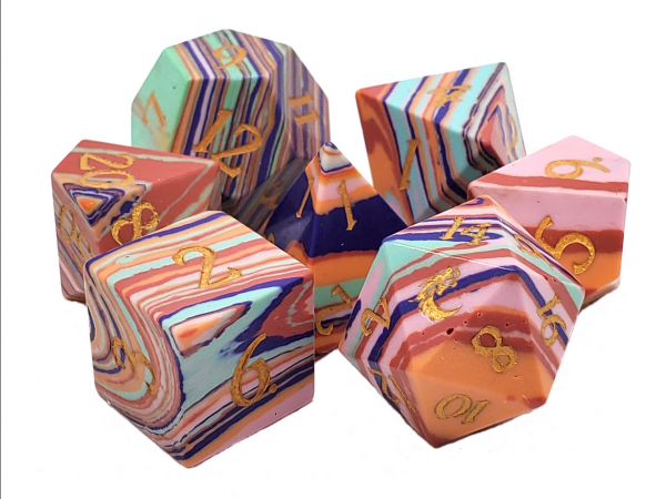 Old School RPG Dice Set: Gemstone - Turquoise Rainbow (7)