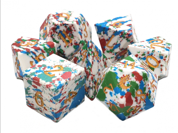 Old School RPG Dice Set: Gemstone - Turquoise Red, Green, Blue & White (7)