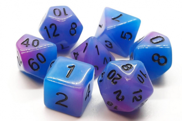 Old School RPG Dice Set: Glow Dice - Blue & Purple (7)