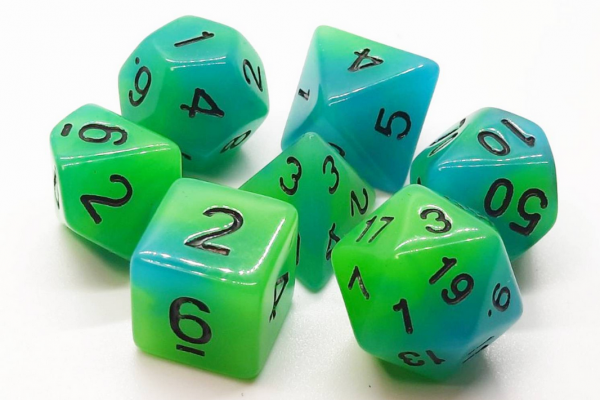 Old School RPG Dice Set: Glow Dice - Green & Blue (7)