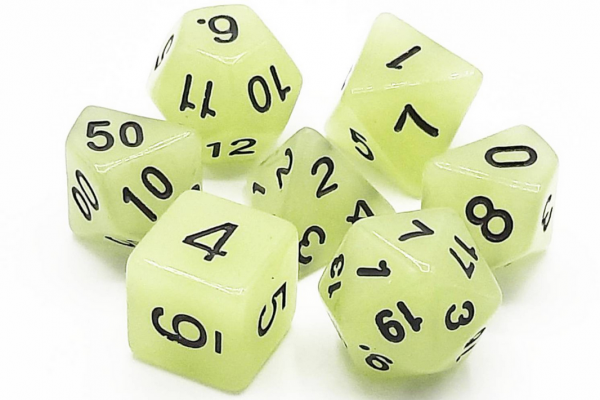 Old School RPG Dice Set: Glow Dice - Grey (7)