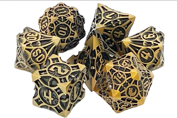 Old School RPG Metal Dice Set: Gnome Forged - Ancient Gold (7)