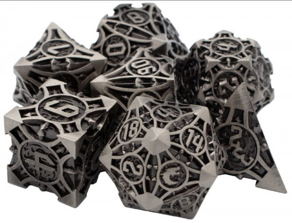 Old School RPG Metal Dice Set: Gnome Forged - Ancient Silver (7)