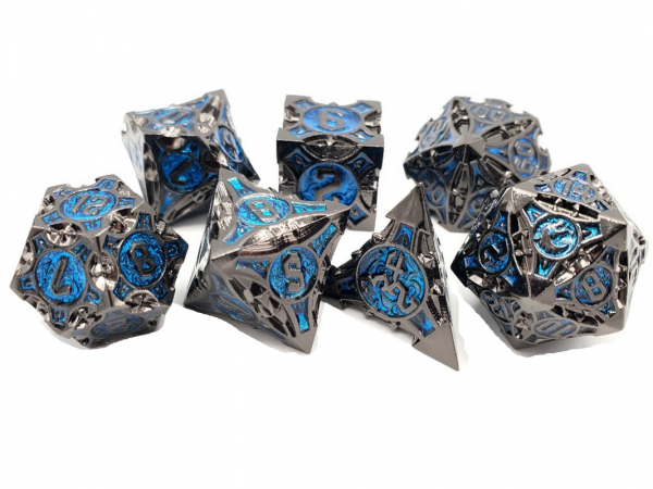 Old School RPG Metal Dice Set: Gnome Forged - Black Nickel w/ Blue (7)