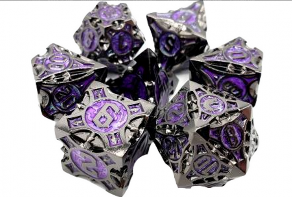 Old School RPG Metal Dice Set: Gnome Forged - Black Nickel w/ Purple (7)