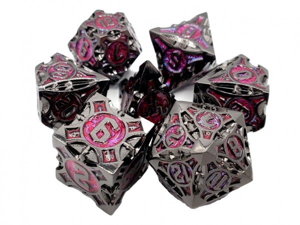 Old School RPG Metal Dice Set: Gnome Forged - Black Nickel w/ Red (7)