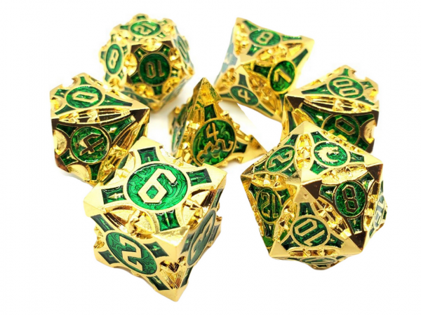 Old School RPG Metal Dice Set: Gnome Forged - Gold w/ Green (7)