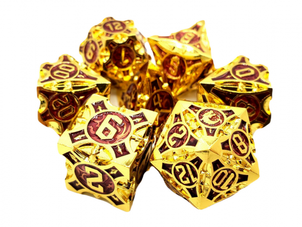 Old School RPG Metal Dice Set: Gnome Forged - Gold w/ Purple (7)
