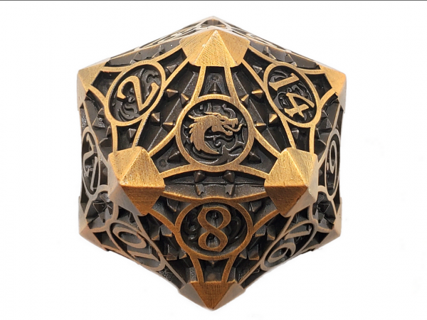 Old School RPG Metal Dice: Gnome Forged 40mm D20 - Ancient Gold (1)