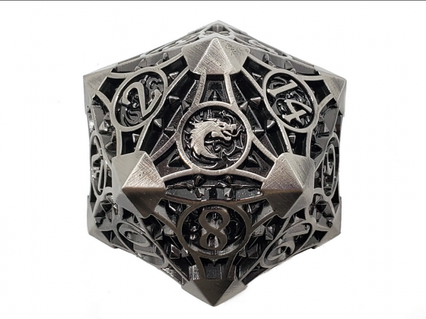 Old School RPG Metal Dice: Gnome Forged 40mm D20 - Ancient Silver (1)