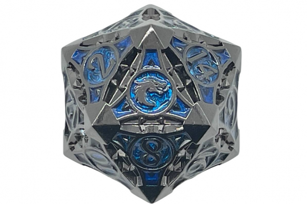 Old School RPG Metal Dice: Gnome Forged 40mm D20 - Black Nickel w/ Blue (1)