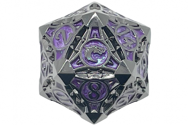 Old School RPG Metal Dice: Gnome Forged 40mm D20 - Black Nickel w/ Purple (1)