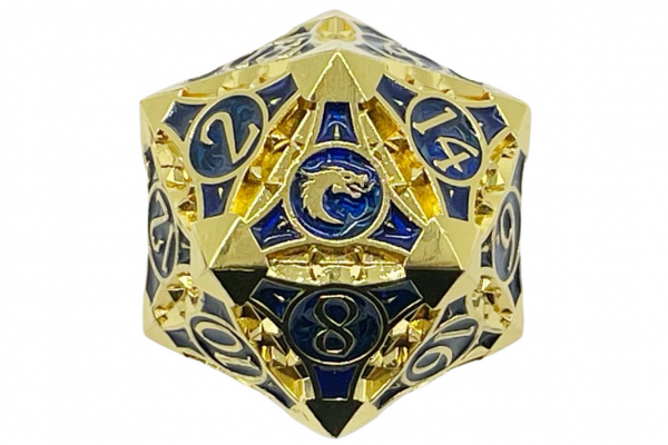 Old School RPG Metal Dice: Gnome Forged 40mm D20 - Gold w/ Blue (1)