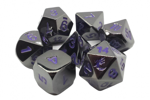 Old School RPG Metal Dice Set: Halfling Forged - Black Nickel w/ Purple (7)