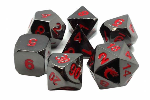 Old School RPG Metal Dice Set: Halfling Forged - Black Nickel w/ Red (7)
