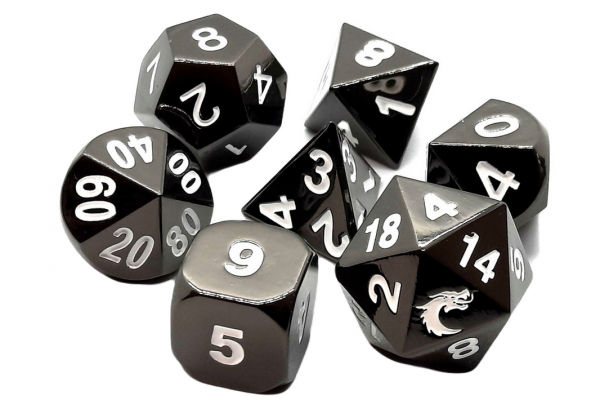 Old School RPG Metal Dice Set: Halfling Forged - Electric Black (7)