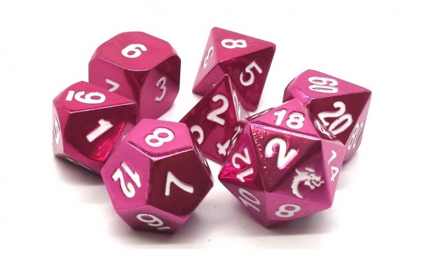 Old School RPG Metal Dice Set: Halfling Forged - Electric Pink (7)