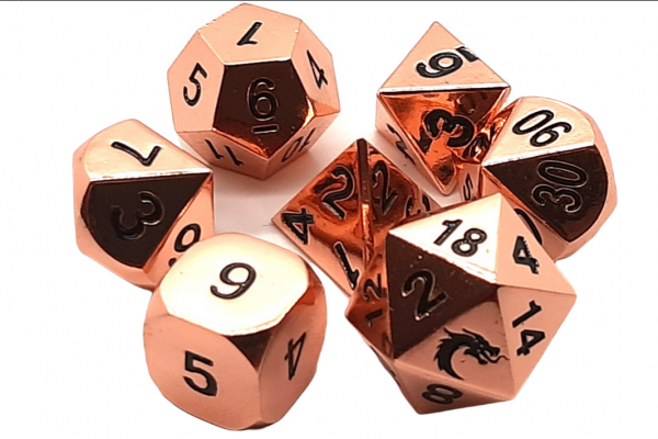 Old School RPG Metal Dice Set: Halfling Forged - Shiny Copper (7)