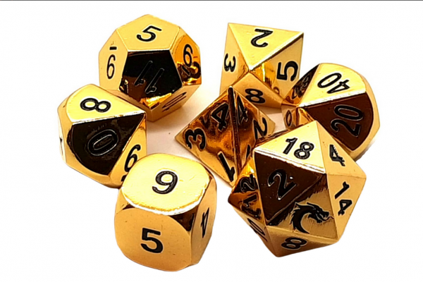 Old School RPG Metal Dice Set: Halfling Forged - Shiny Gold (7)