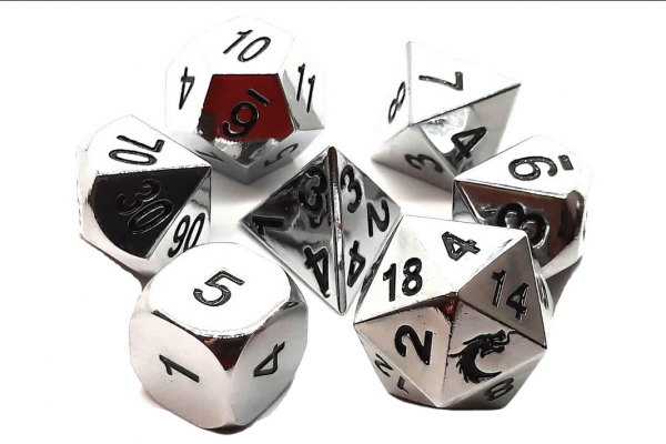 Old School RPG Metal Dice Set: Halfling Forged - Shiny Silver (7)