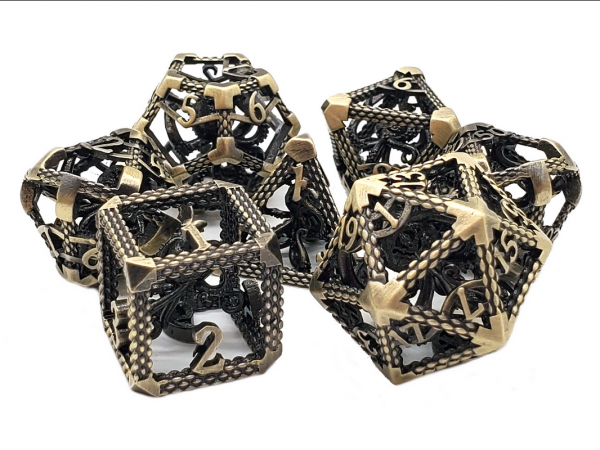 Old School RPG Metal Dice Set: Hollow The Kraken - Ancient Gold (7)